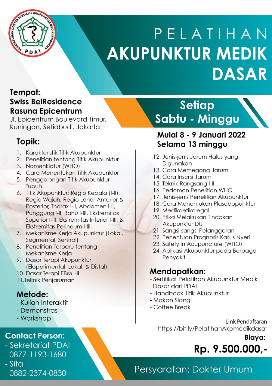 Pelatihan Akupunktur Medik Dasar - Perhimpunan Dokter Spesialis Akupunktur Medik Indonesia Pelatihan Akupunktur Medik Dasar - Perhimpunan Dokter Spesialis Akupunktur Medik Indonesia
